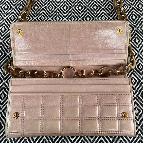 PRADA Long Wallet Card Case Purse Clutch Pink Quilted Acrylic Chain Authentic - Picture 3 of 14
